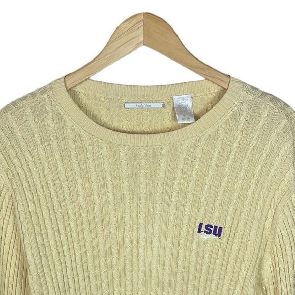 C12 Women’s Ladi Vesi LSU Tigers Silk Blend Cable Knit Crewneck Sweater XL - Picture 2 of 3